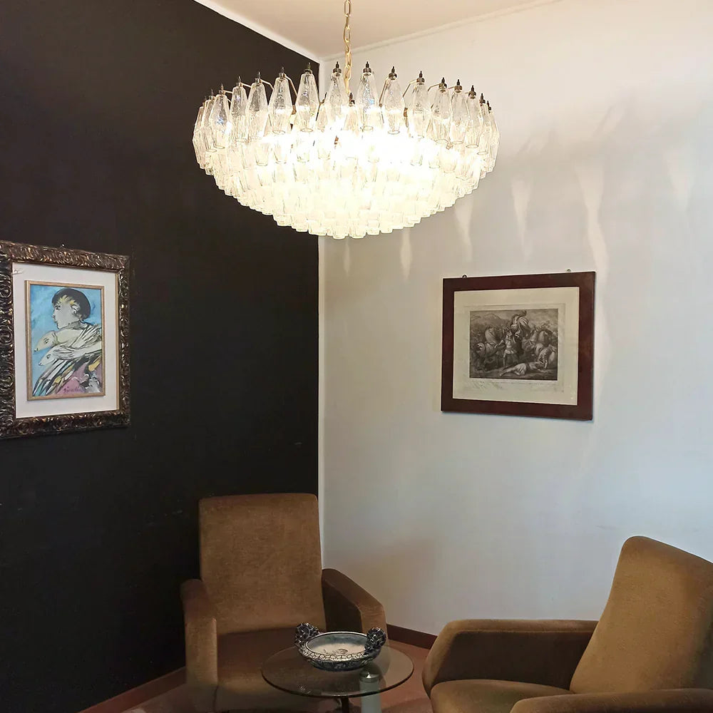 Murano-Style Poliedri Faceted Transparent Glass Chandelier