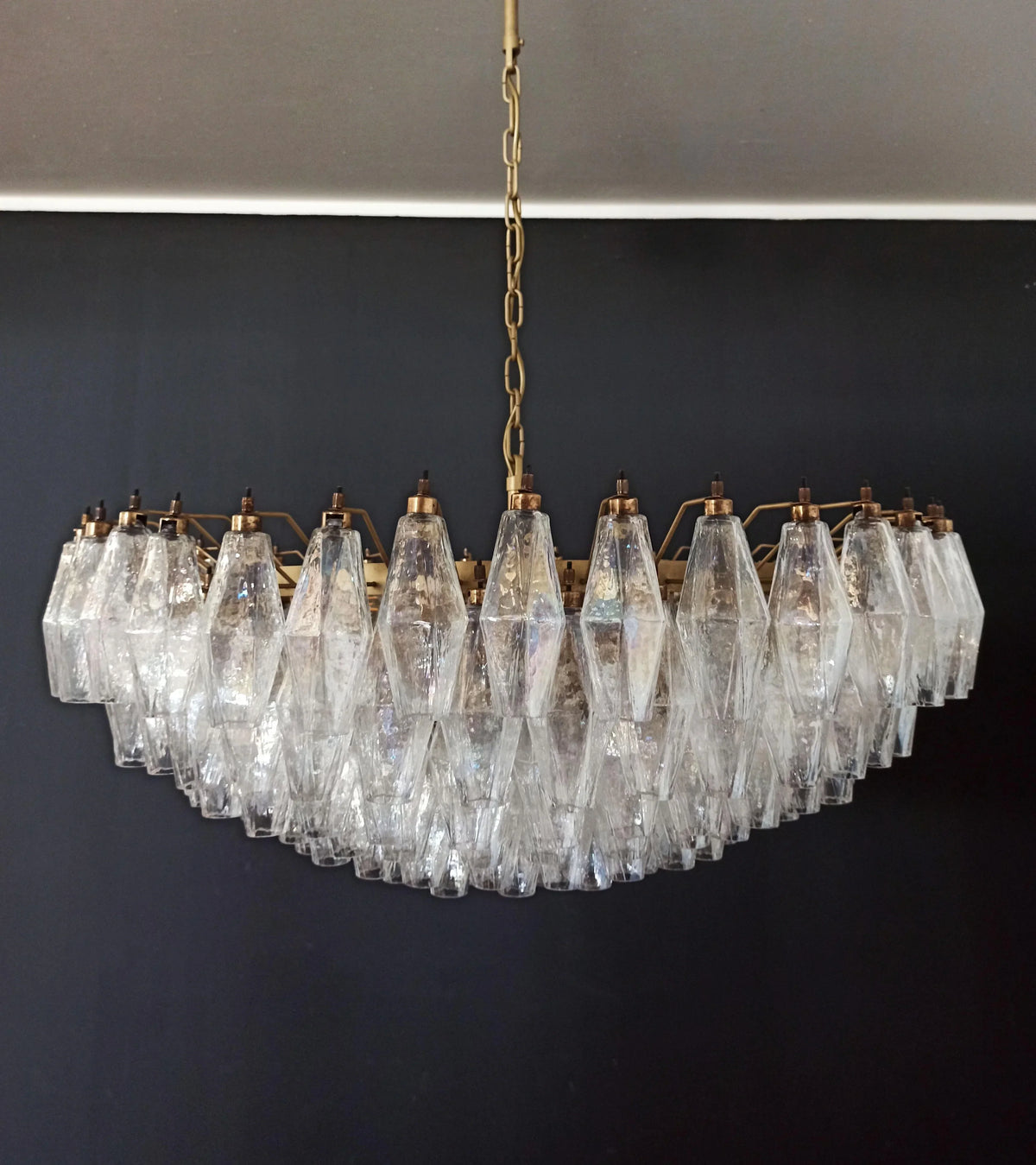 Murano-Style Poliedri Faceted Transparent Glass Chandelier