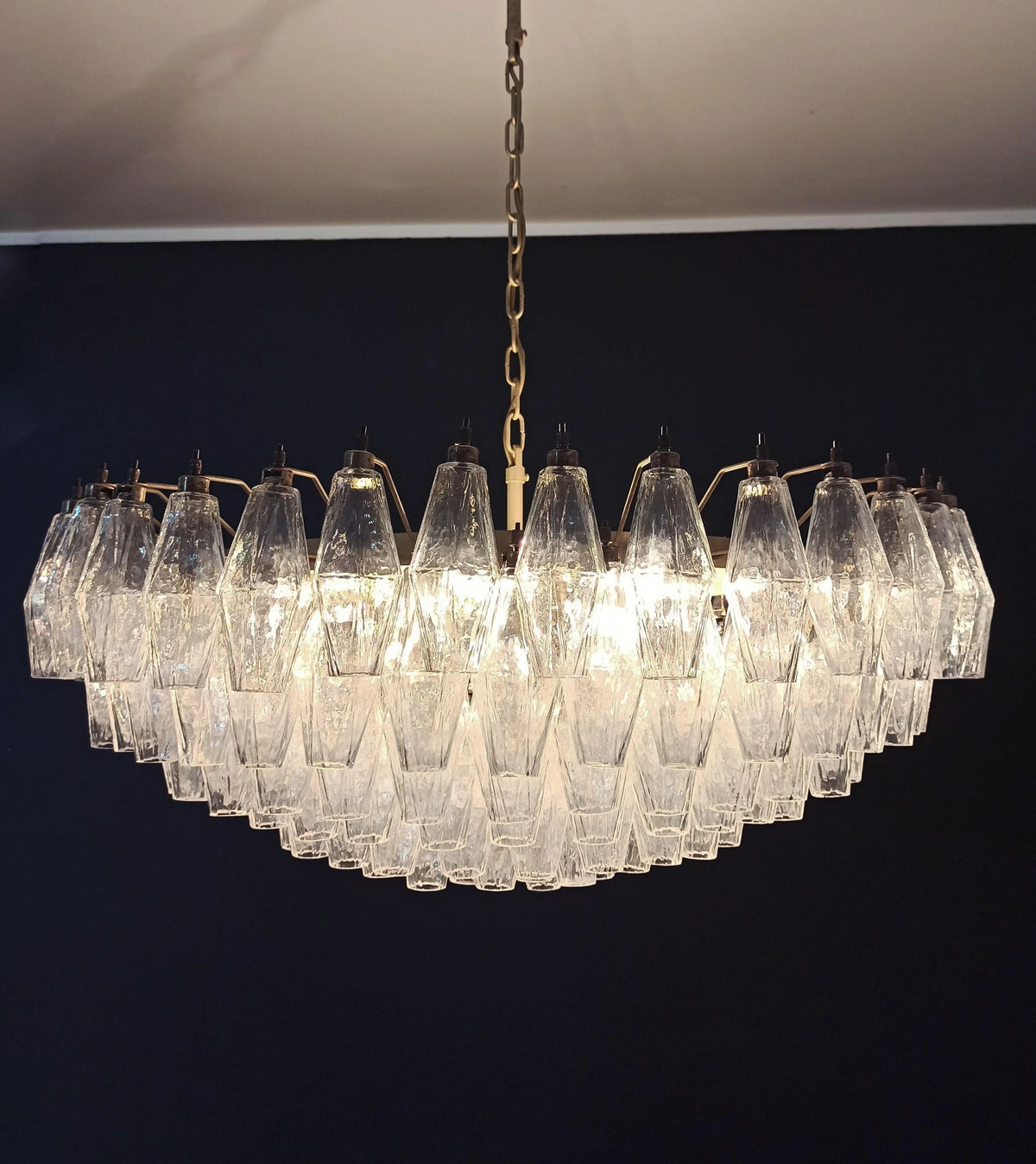 Murano-Style Poliedri Faceted Transparent Glass Chandelier