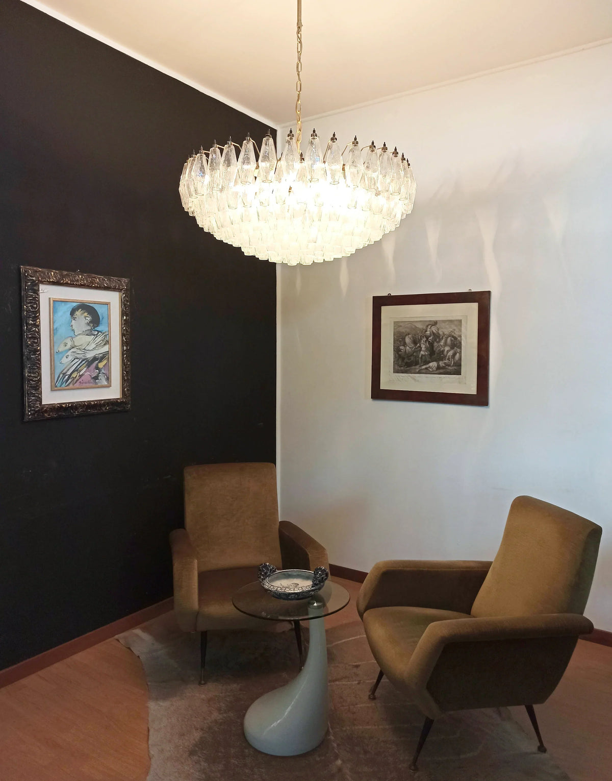 Murano-Style Poliedri Faceted Transparent Glass Chandelier