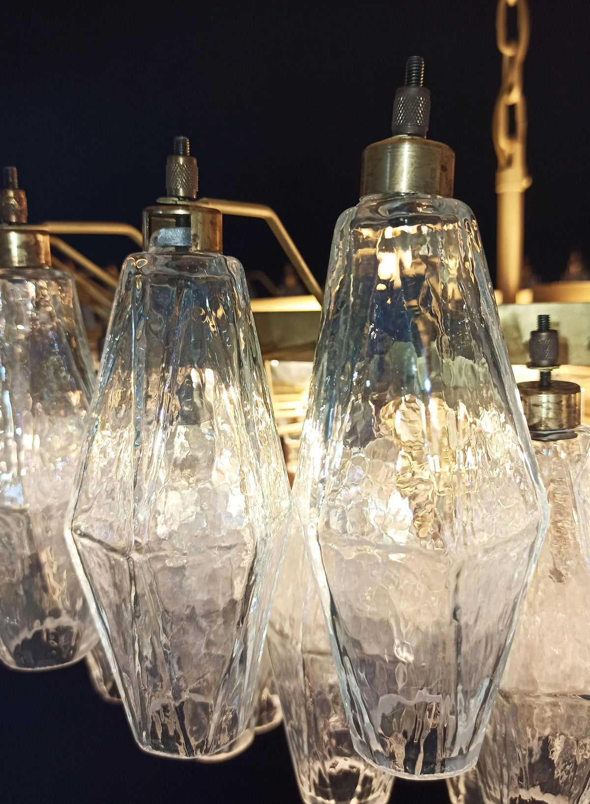 Murano-Style Poliedri Faceted Transparent Glass Chandelier