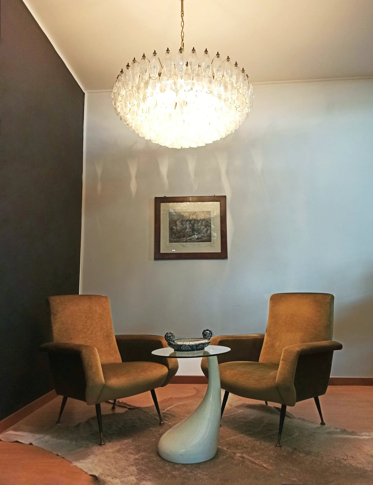 Murano-Style Poliedri Faceted Transparent Glass Chandelier