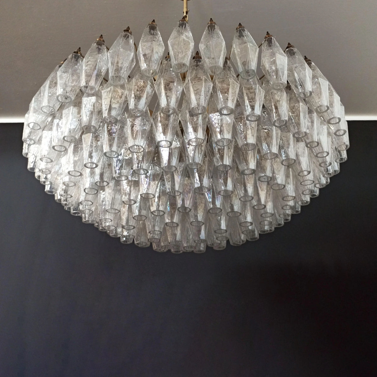 Murano-Style Poliedri Faceted Transparent Glass Chandelier