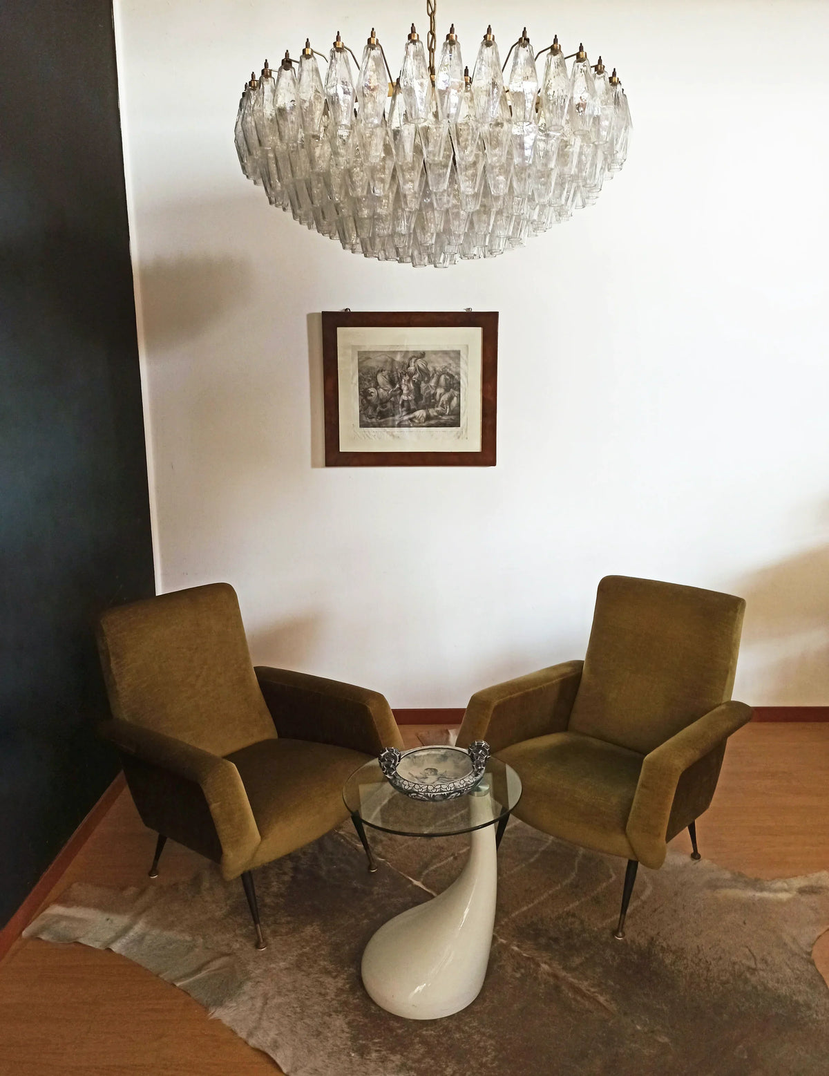 Murano-Style Poliedri Faceted Transparent Glass Chandelier