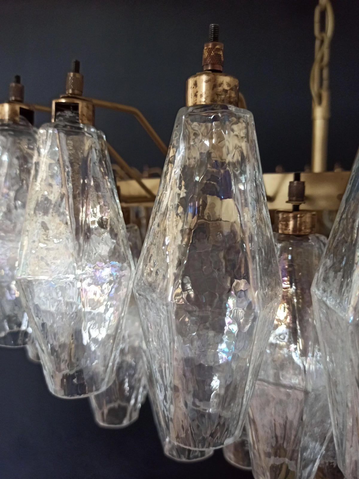 Murano-Style Poliedri Faceted Transparent Glass Chandelier