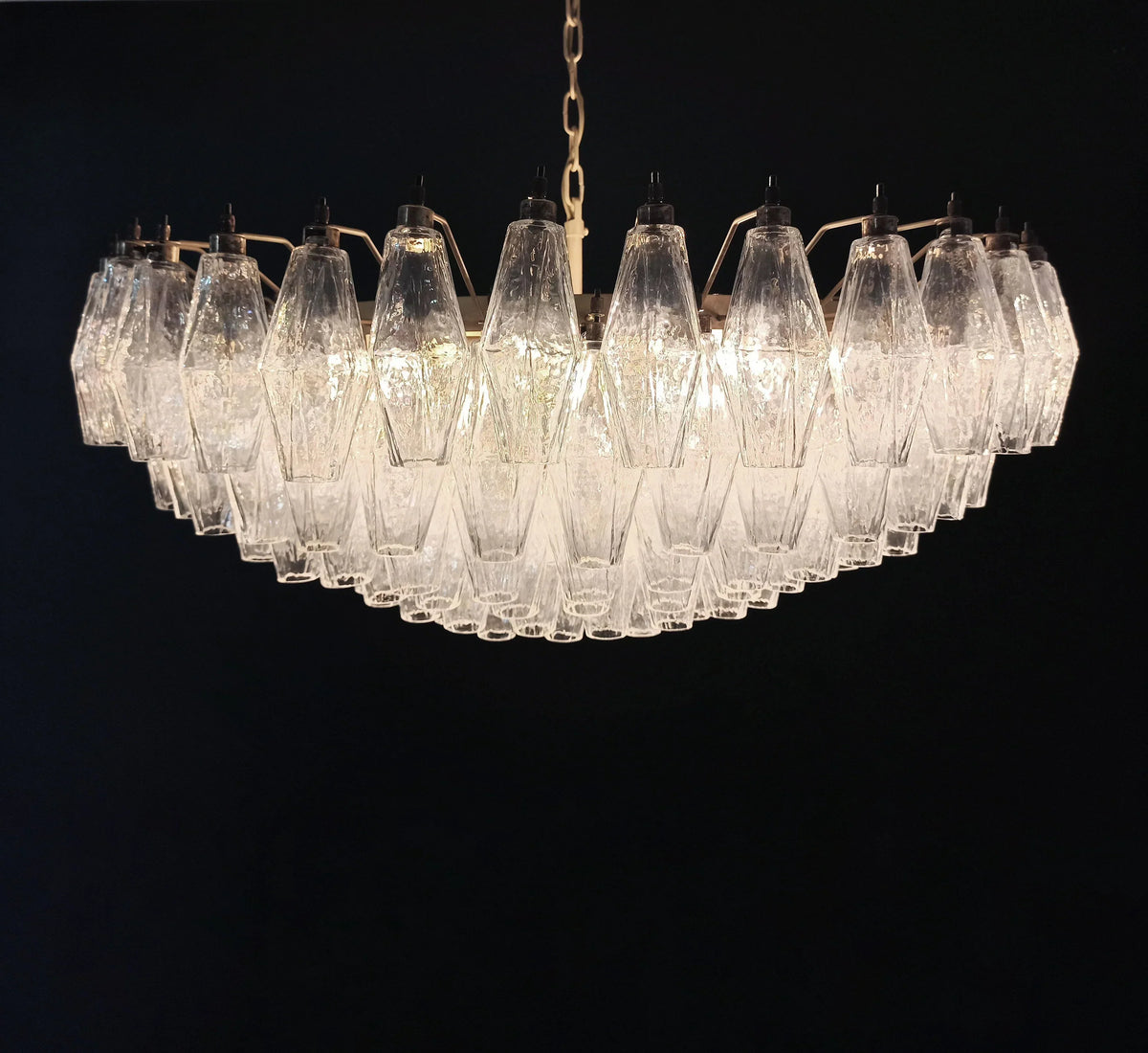 Murano-Style Poliedri Faceted Transparent Glass Chandelier