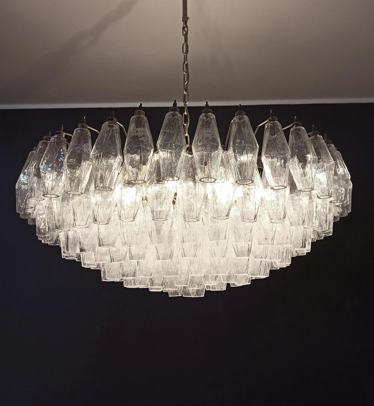 Murano-Style Poliedri Faceted Transparent Glass Chandelier