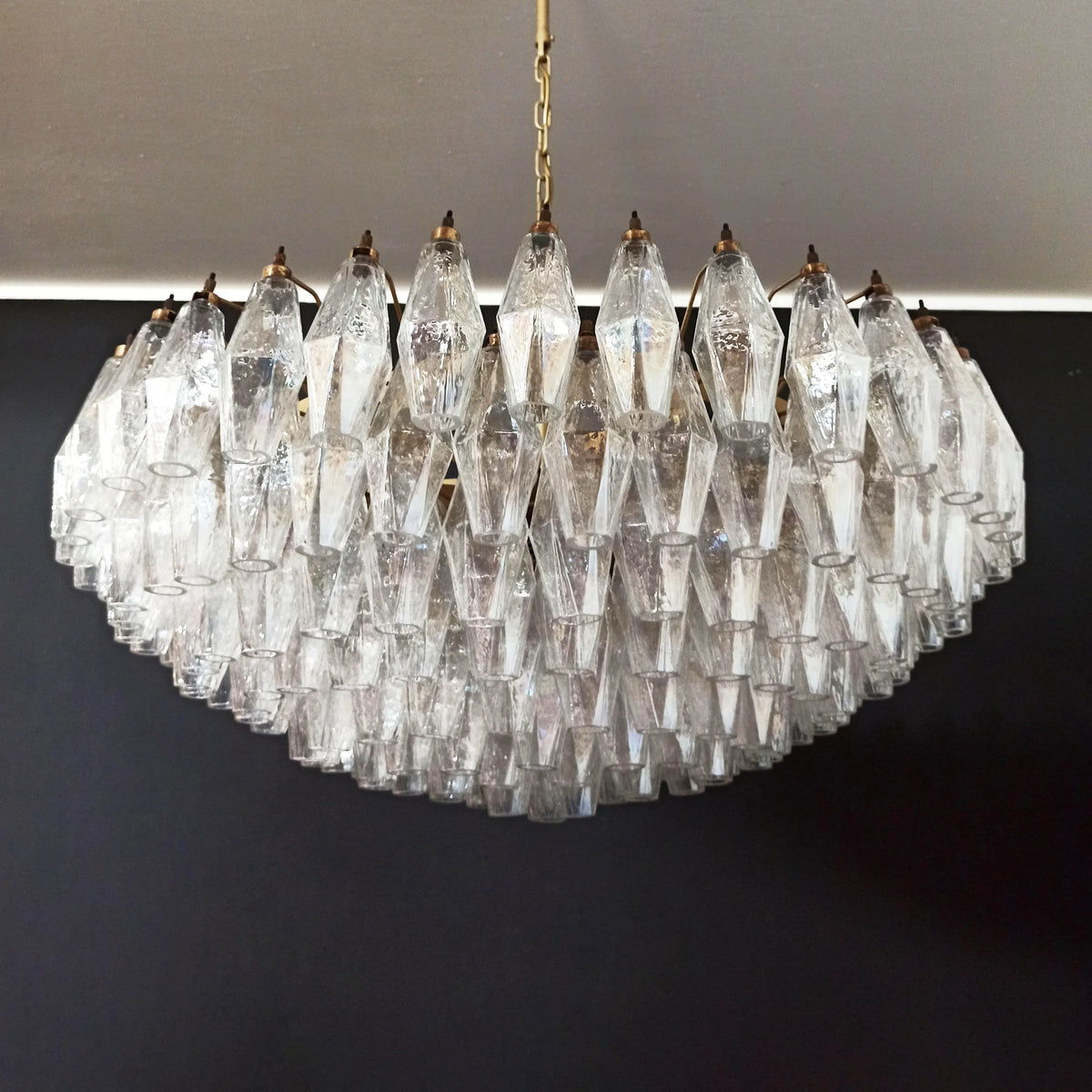 Murano-Style Poliedri Faceted Transparent Glass Chandelier
