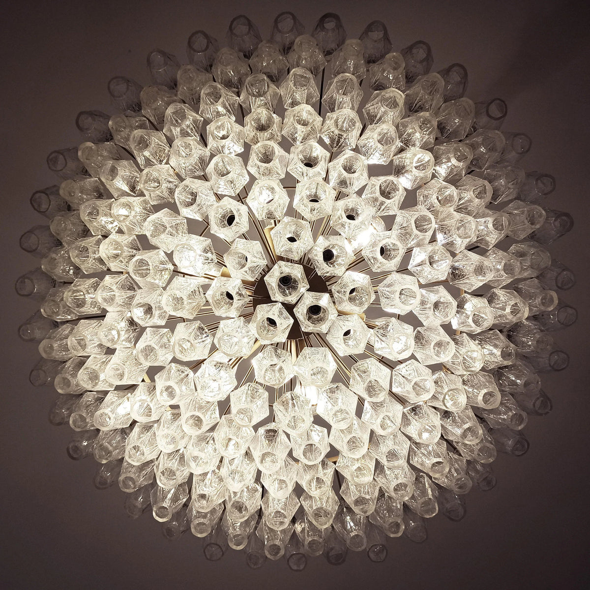 Murano-Style Poliedri Faceted Transparent Glass Chandelier