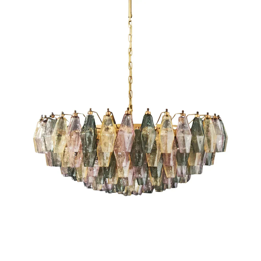 Murano-Style Poliedri Faceted Multicolor Glass Chandelier