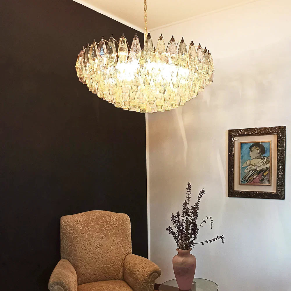 Murano-Style Poliedri Faceted Multicolor Glass Chandelier