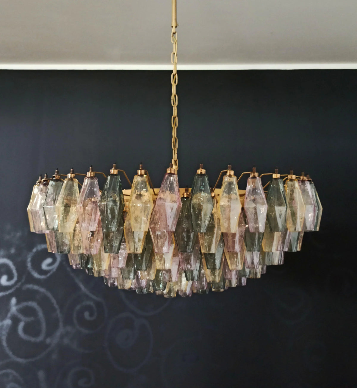 Murano-Style Poliedri Faceted Multicolor Glass Chandelier