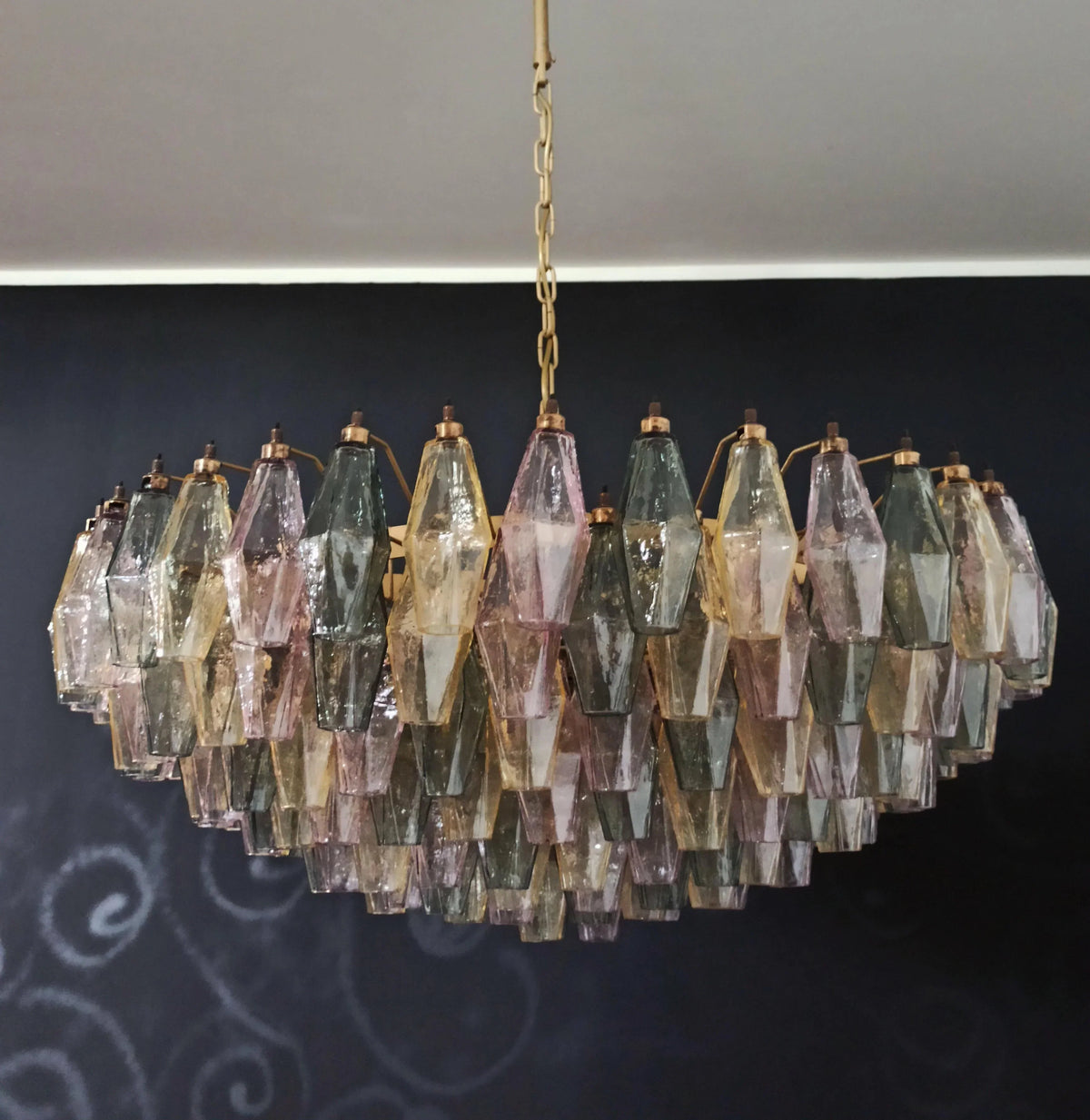 Murano-Style Poliedri Faceted Multicolor Glass Chandelier