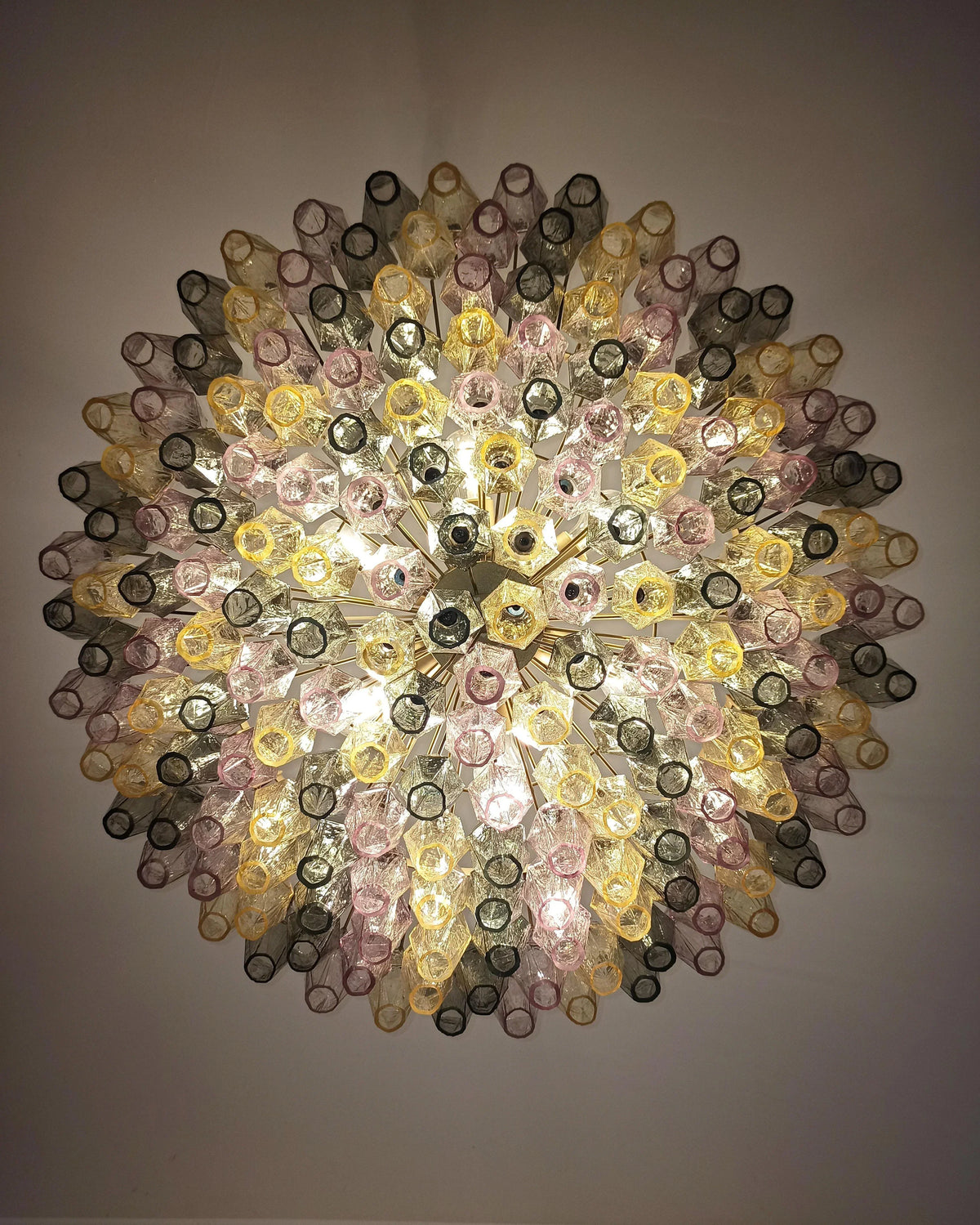 Murano-Style Poliedri Faceted Multicolor Glass Chandelier