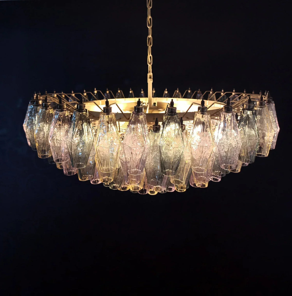 Murano-Style Poliedri Faceted Multicolor Glass Chandelier