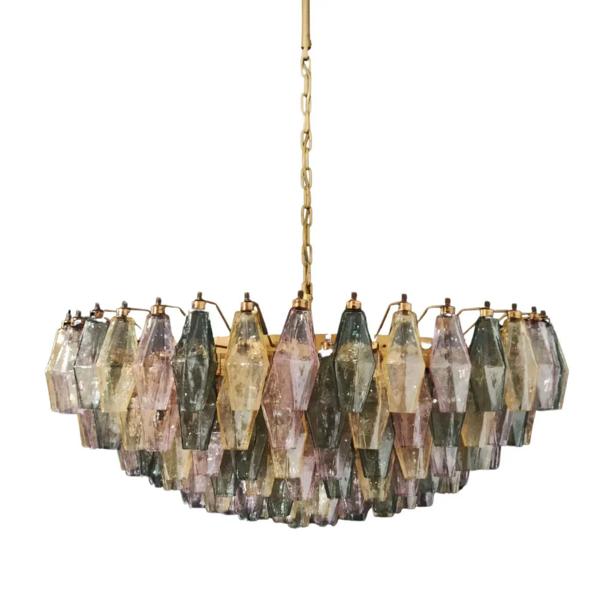 Murano-Style Poliedri Faceted Multicolor Glass Chandelier