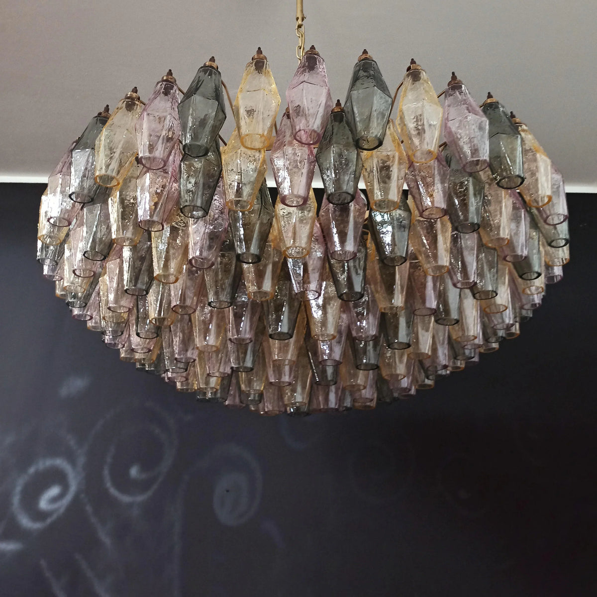 Murano-Style Poliedri Faceted Multicolor Glass Chandelier