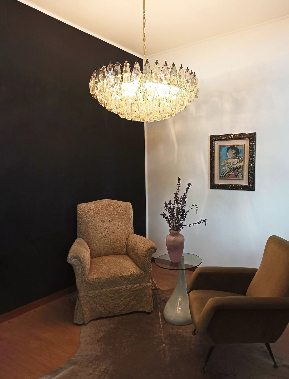 Murano-Style Poliedri Faceted Multicolor Glass Chandelier