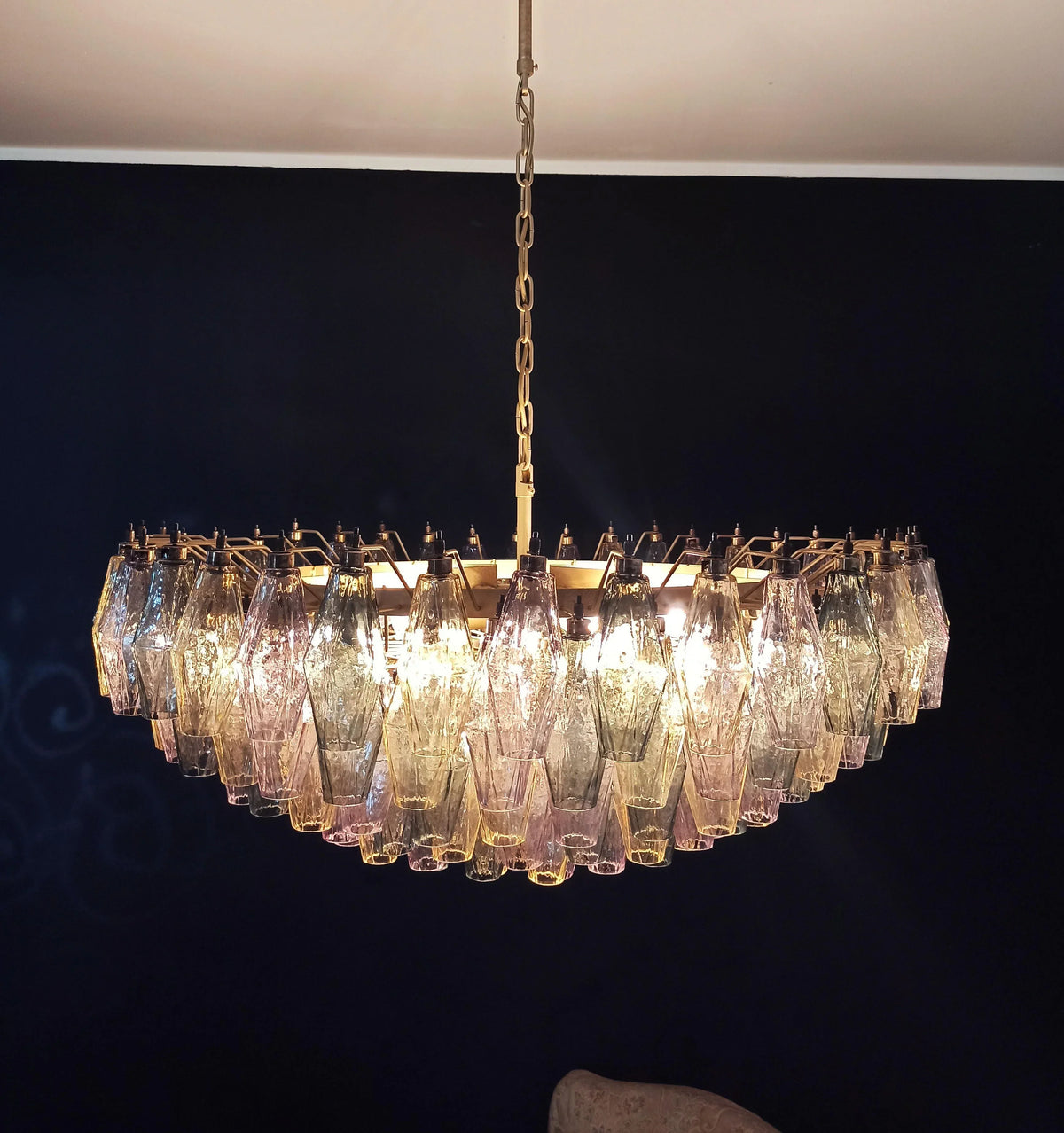 Murano-Style Poliedri Faceted Multicolor Glass Chandelier