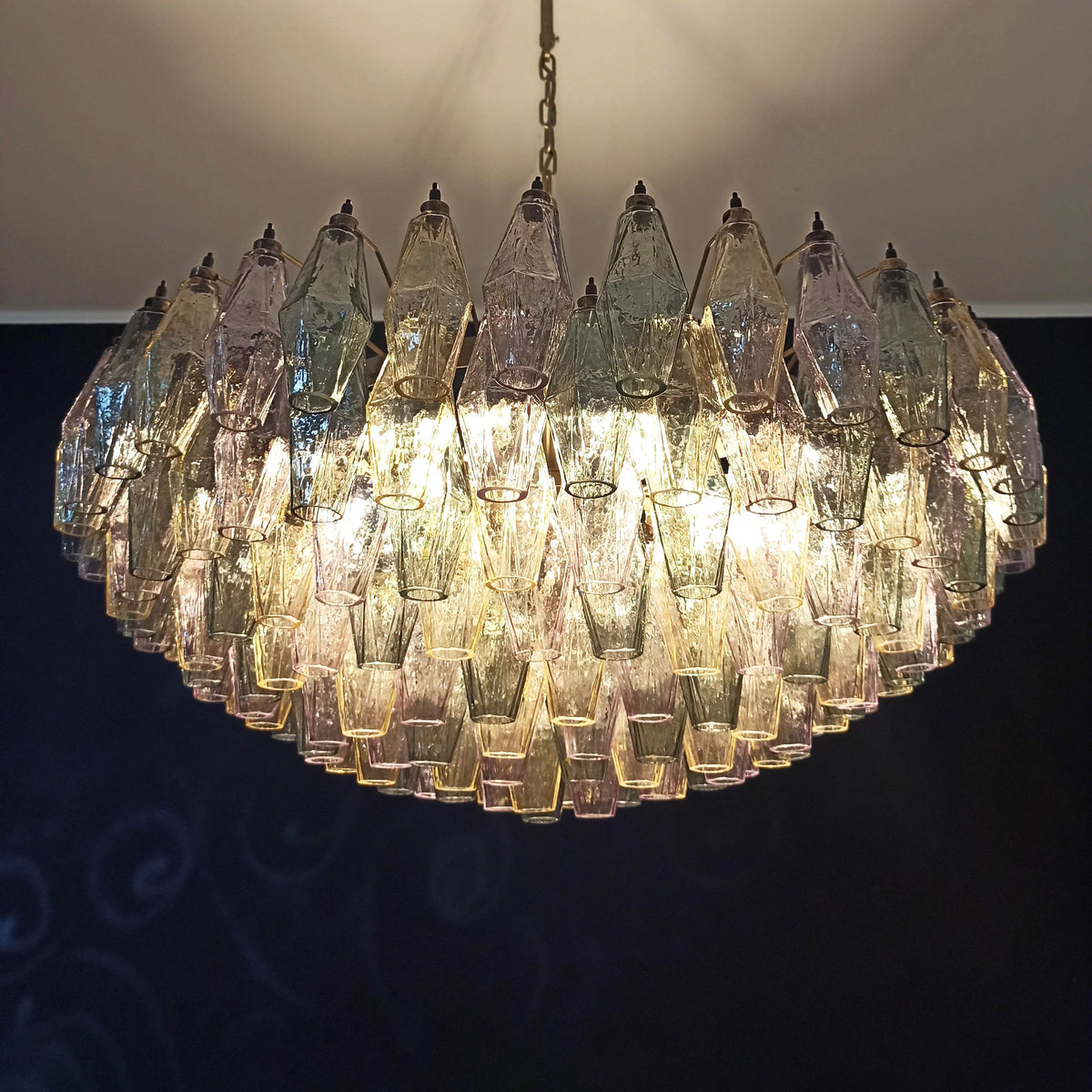 Murano-Style Poliedri Faceted Multicolor Glass Chandelier