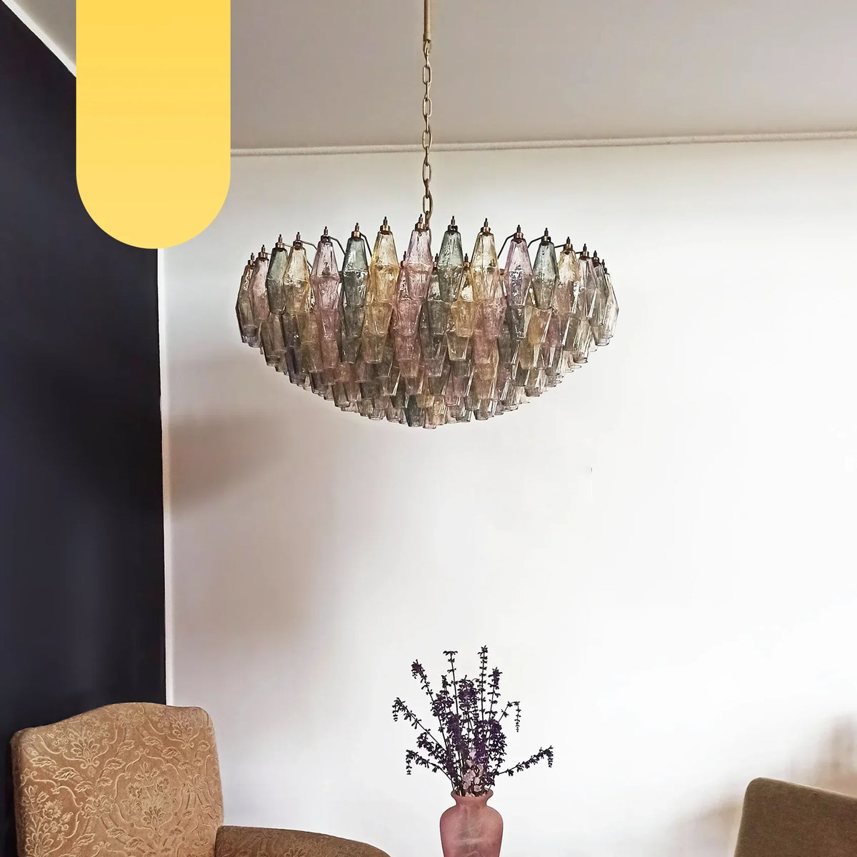 Murano-Style Poliedri Faceted Multicolor Glass Chandelier