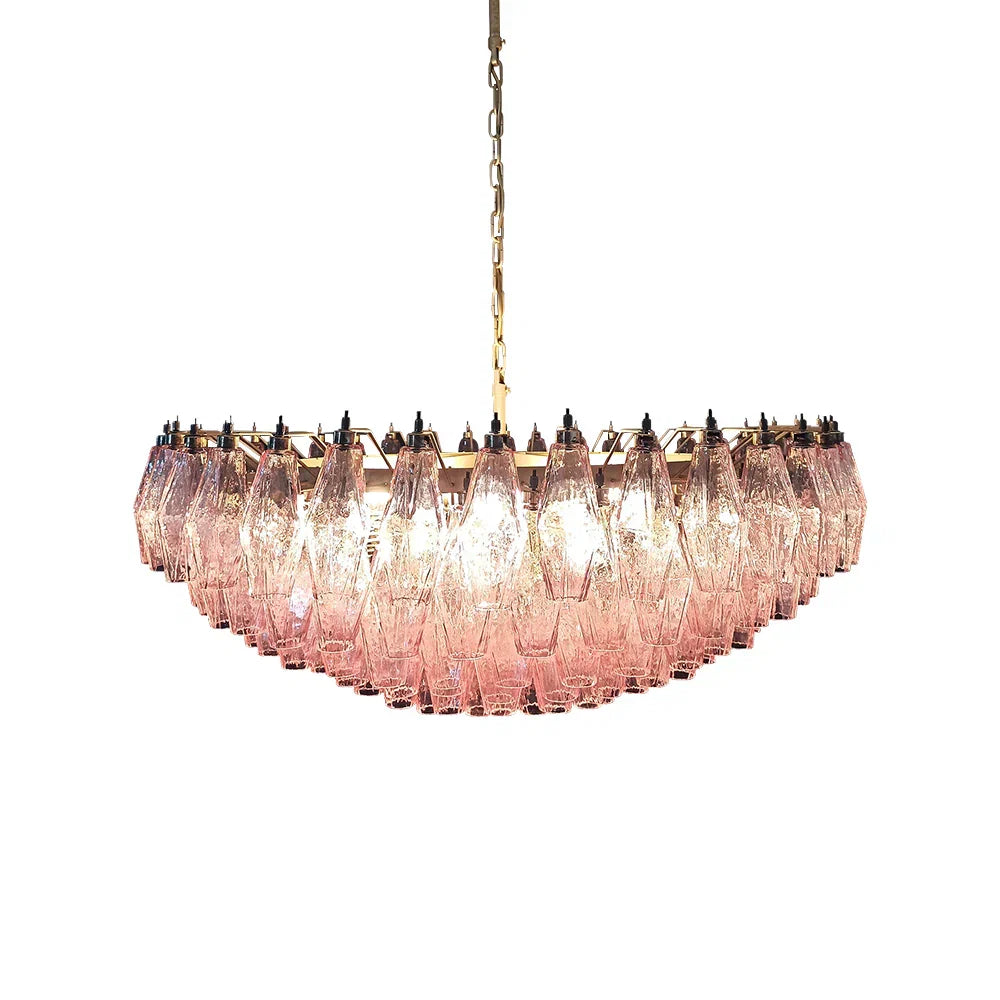 Pink Murano-Style Poliedri Rhombus Faceted Glass Chandelier