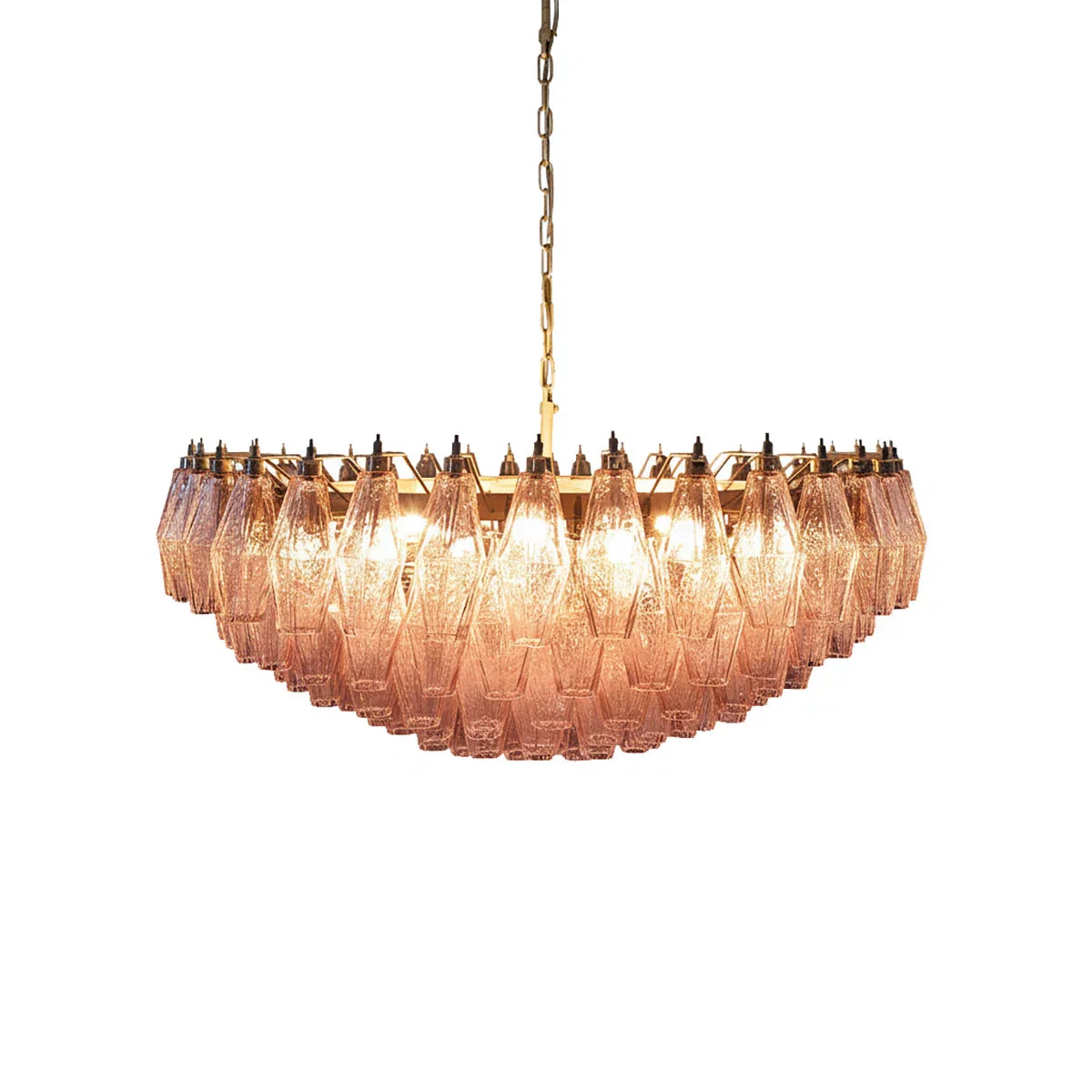 Pink Murano-Style Poliedri Rhombus Faceted Glass Chandelier