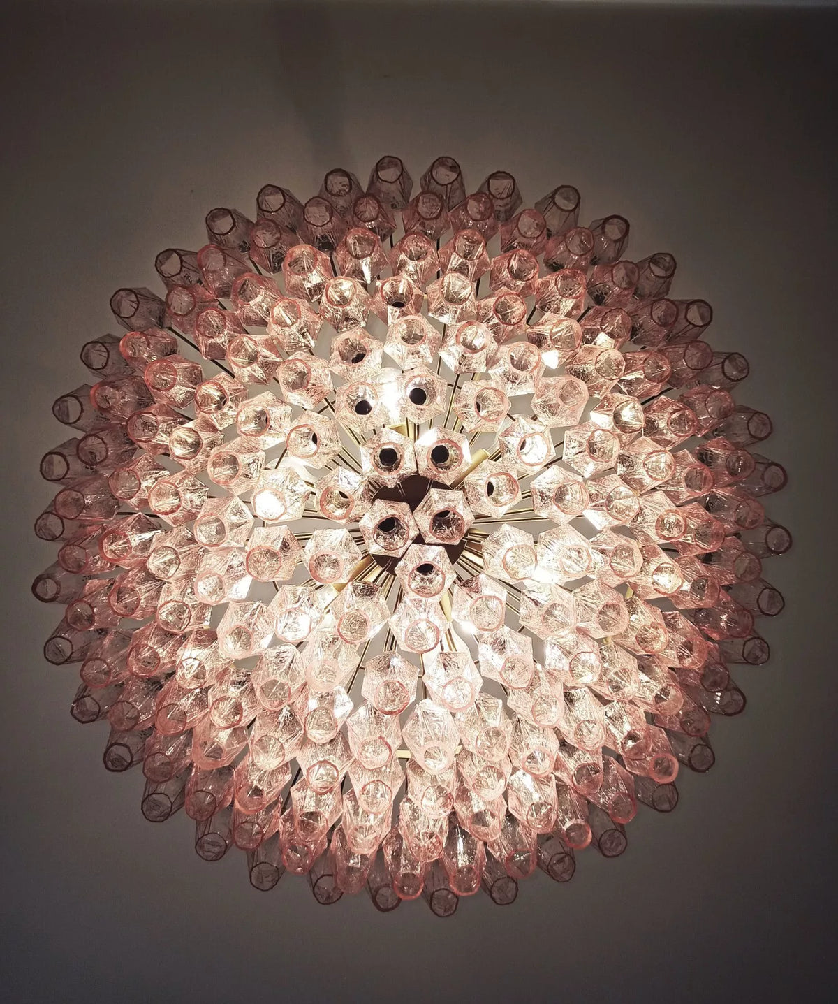 Pink Murano-Style Poliedri Rhombus Faceted Glass Chandelier