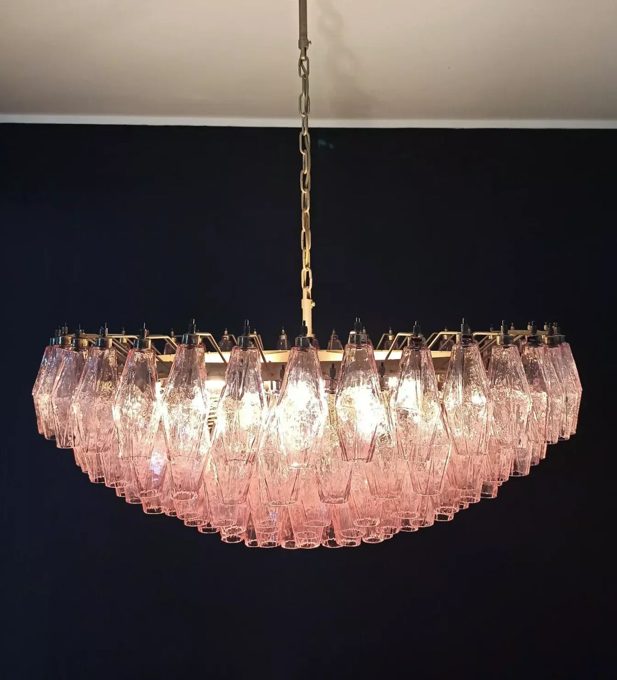 Pink Murano-Style Poliedri Rhombus Faceted Glass Chandelier
