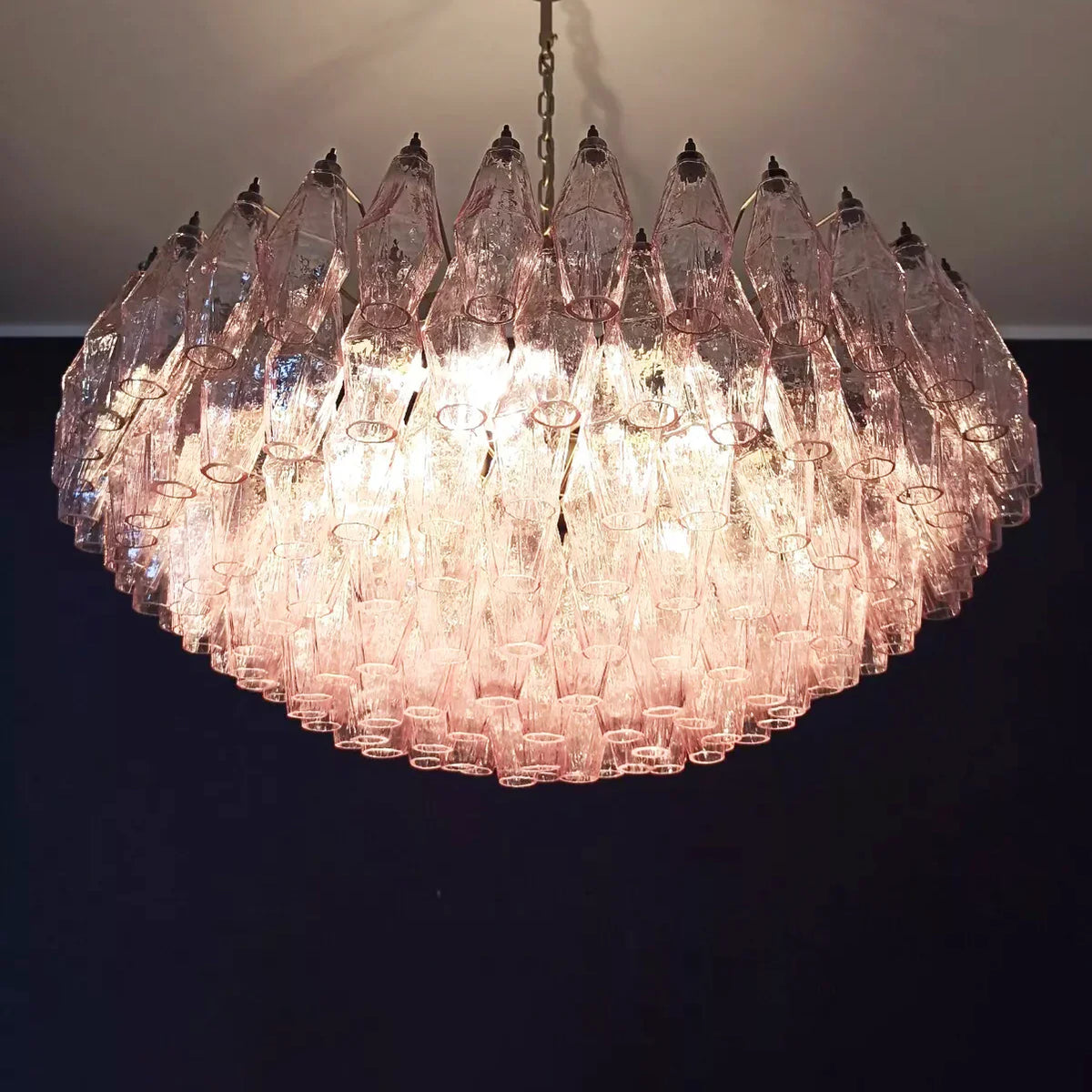 Pink Murano-Style Poliedri Rhombus Faceted Glass Chandelier