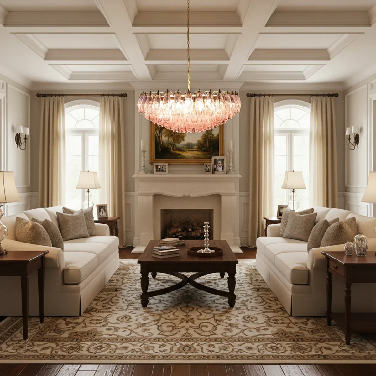 Pink Murano-Style Poliedri Rhombus Faceted Glass Chandelier
