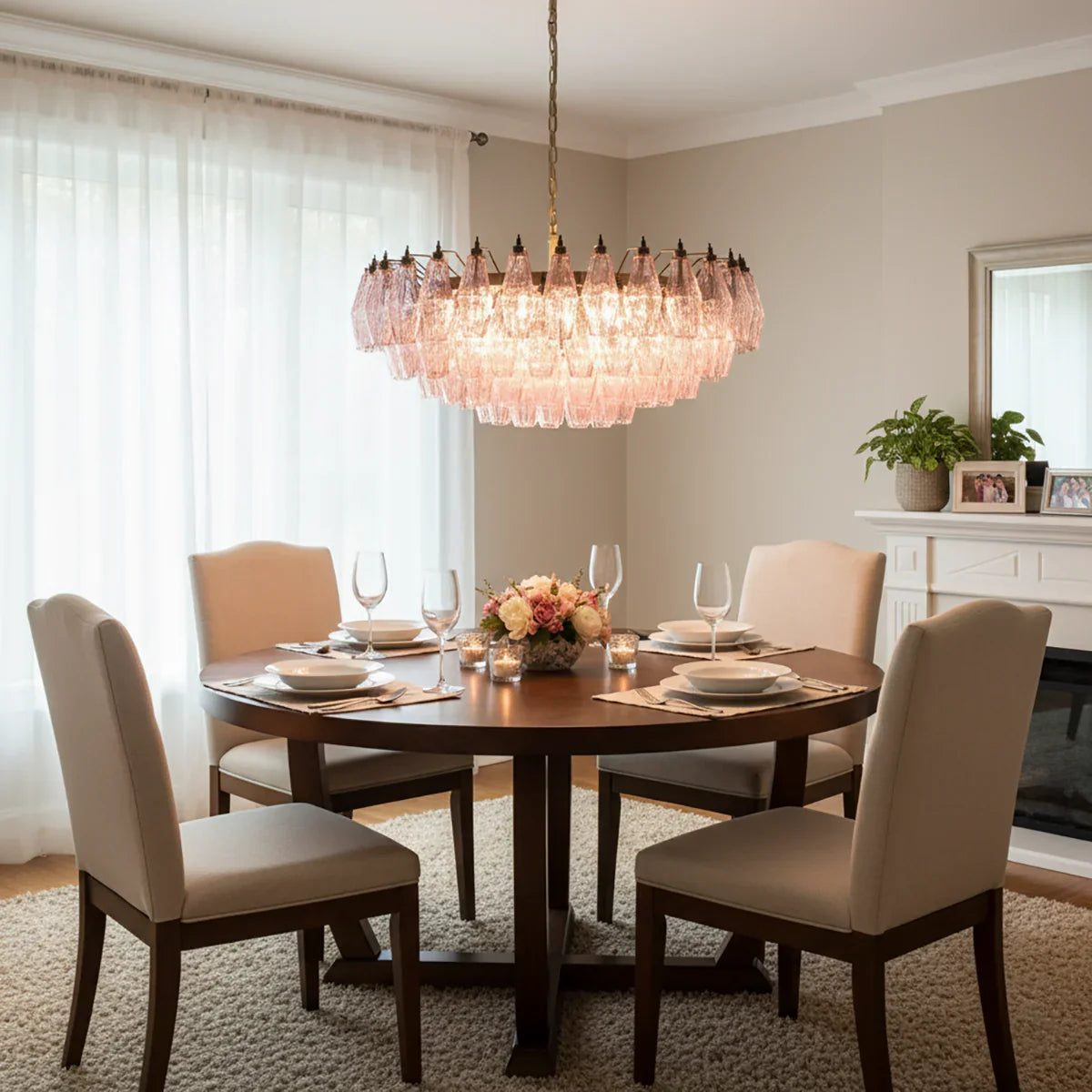 Pink Murano-Style Poliedri Rhombus Faceted Glass Chandelier