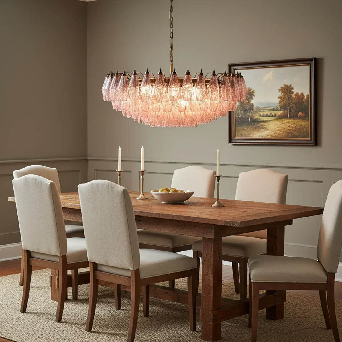 Pink Murano-Style Poliedri Rhombus Faceted Glass Chandelier