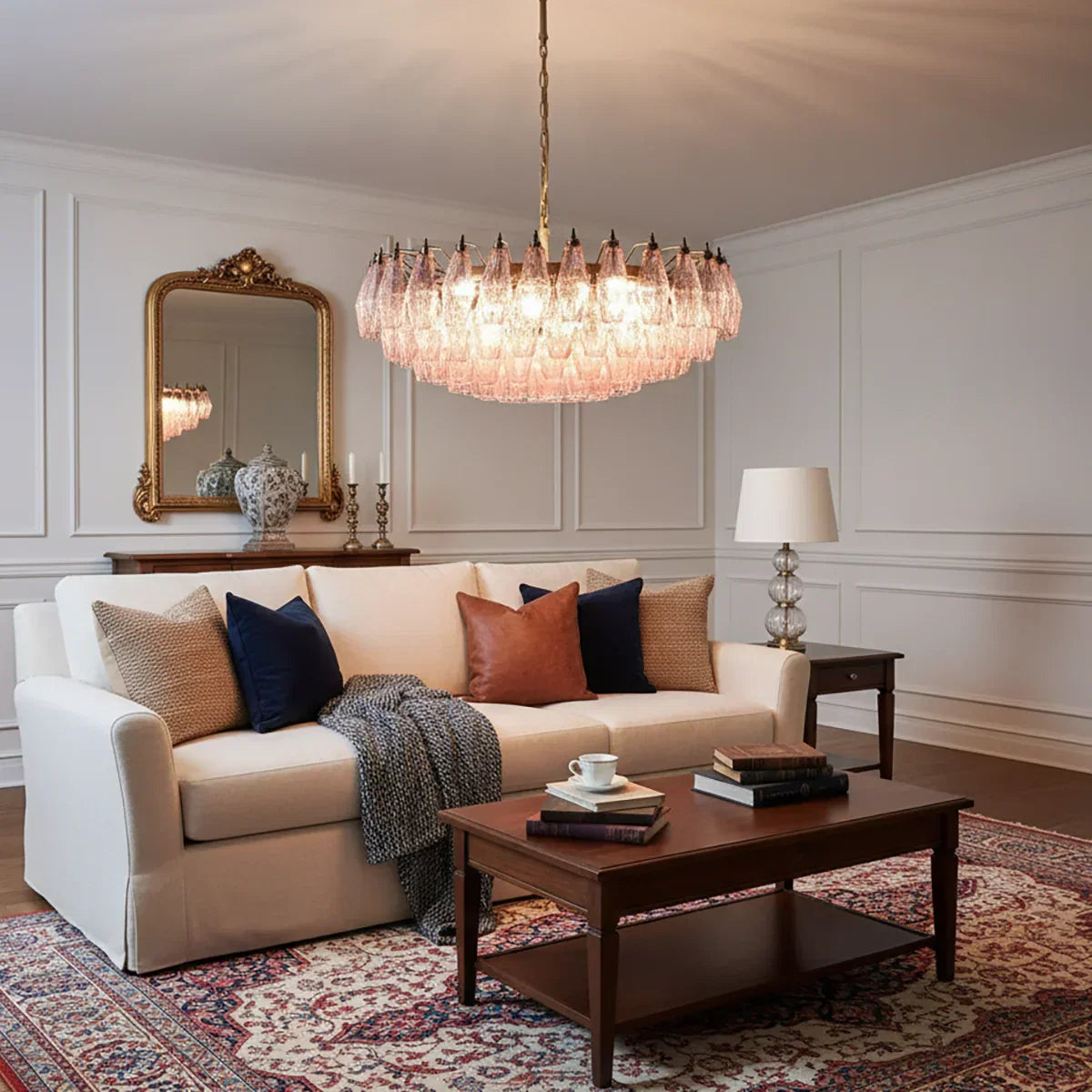 Pink Murano-Style Poliedri Rhombus Faceted Glass Chandelier