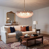 Pink Murano-Style Poliedri Rhombus Faceted Glass Chandelier