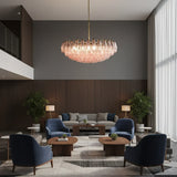 Pink Murano-Style Poliedri Rhombus Faceted Glass Chandelier