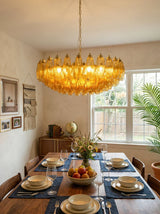 Murano-Style Poliedri Faceted Amber Glass Chandelier