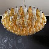 Murano-Style Poliedri Faceted Transparent Amber Glass Chandelier