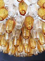 Murano-Style Poliedri Faceted Transparent Amber Glass Chandelier