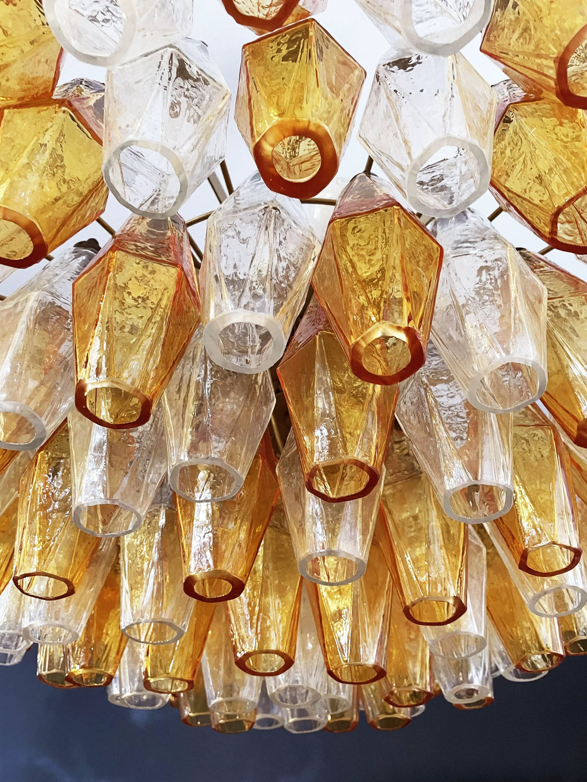 Murano-Style Poliedri Faceted Transparent Amber Glass Chandelier