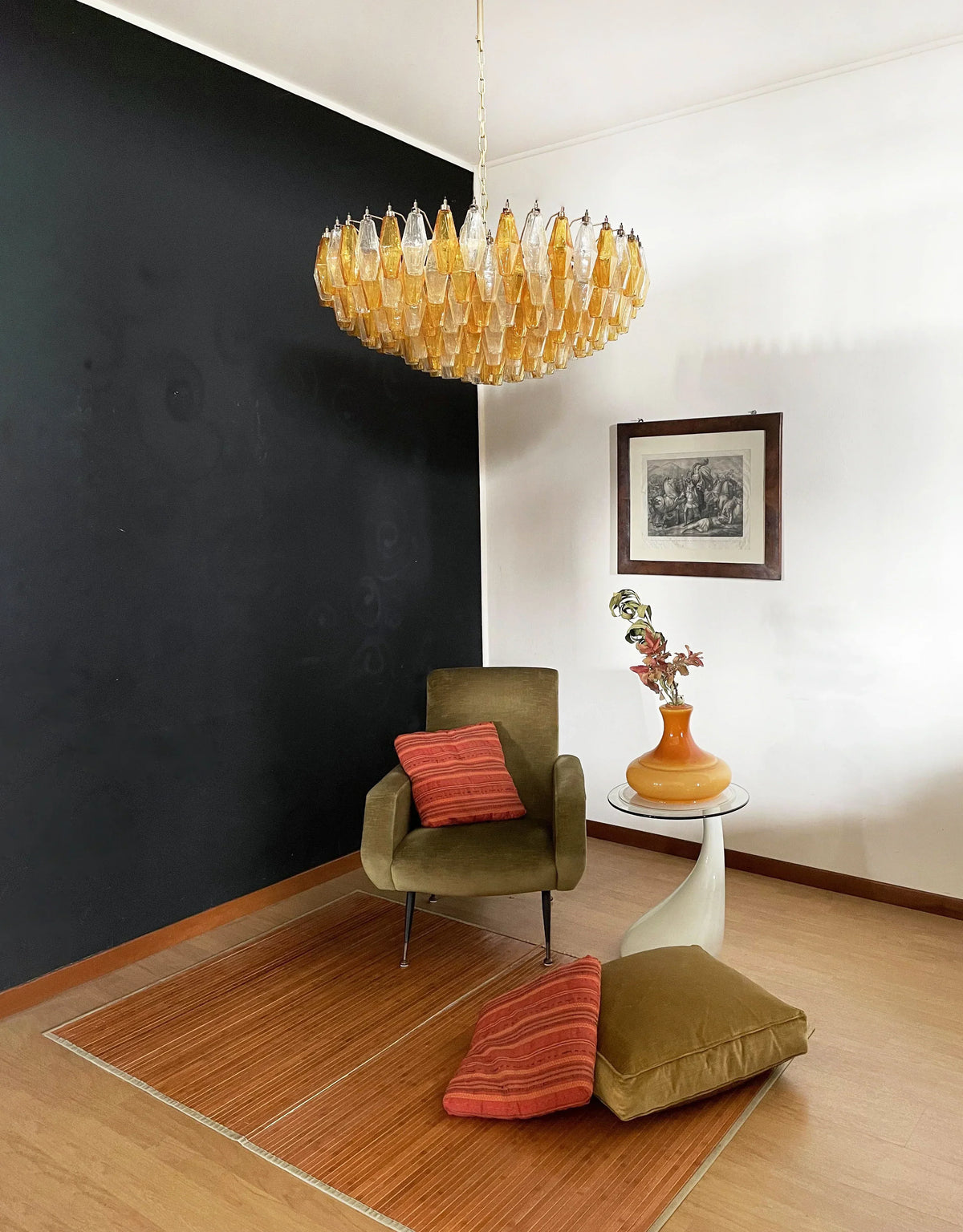 Murano-Style Poliedri Faceted Transparent Amber Glass Chandelier
