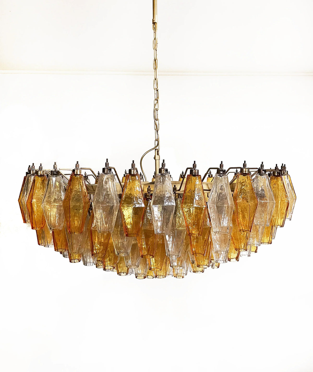 Murano-Style Poliedri Faceted Transparent Amber Glass Chandelier
