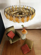 Murano-Style Poliedri Faceted Transparent Amber Glass Chandelier