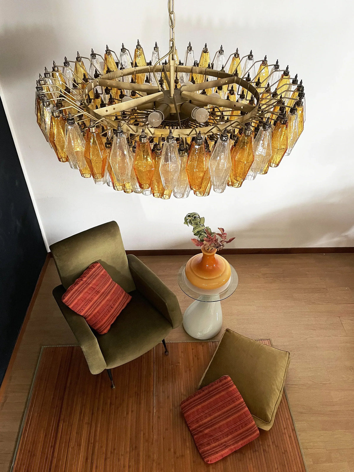 Murano-Style Poliedri Faceted Transparent Amber Glass Chandelier