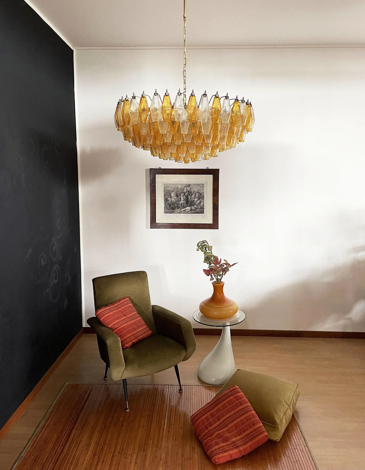 Murano-Style Poliedri Faceted Transparent Amber Glass Chandelier