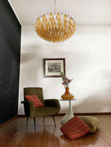 Murano-Style Poliedri Faceted Transparent Amber Glass Chandelier