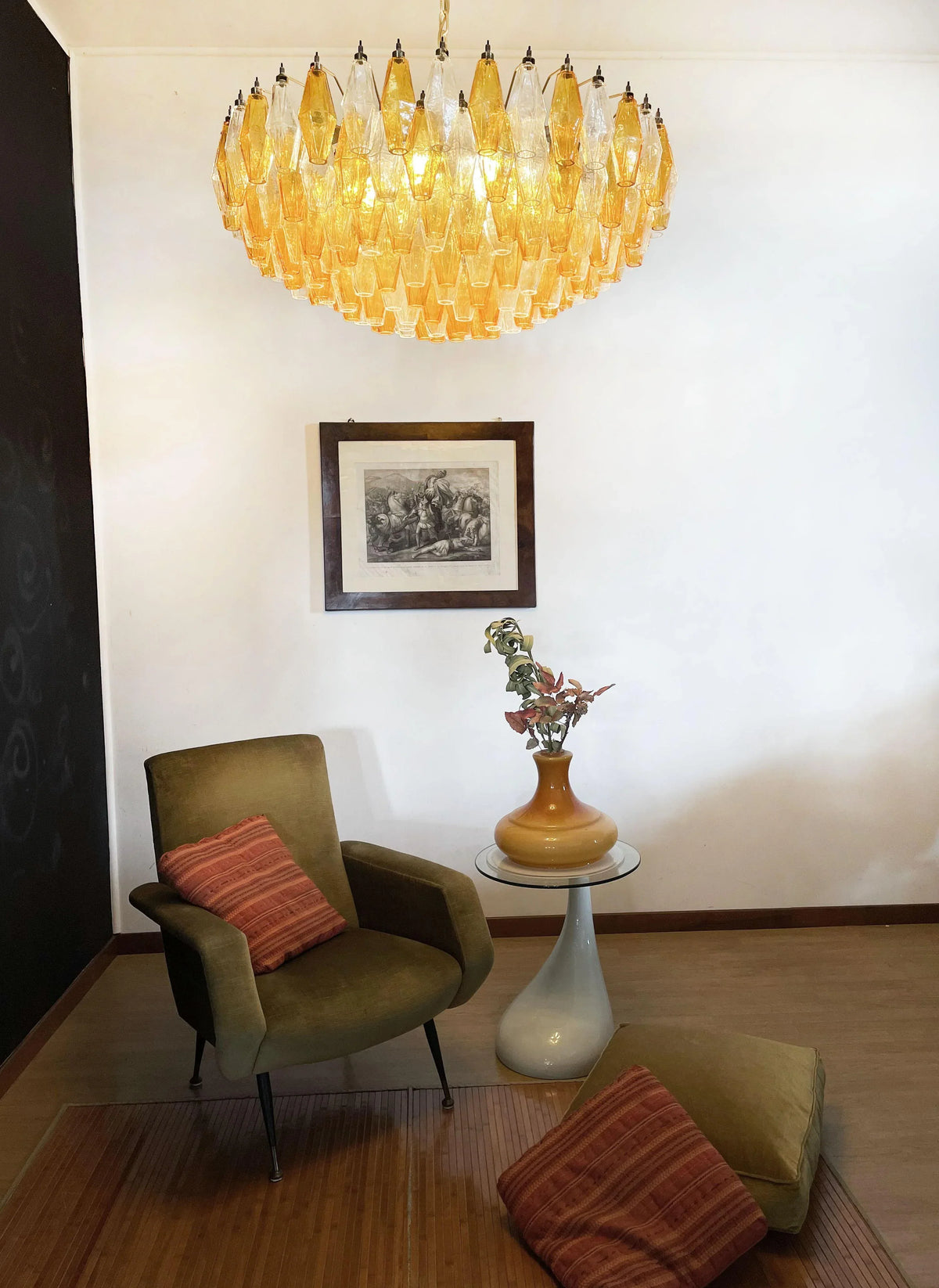 Murano-Style Poliedri Faceted Transparent Amber Glass Chandelier