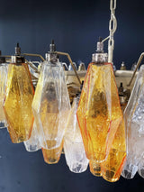 Murano-Style Poliedri Faceted Transparent Amber Glass Chandelier