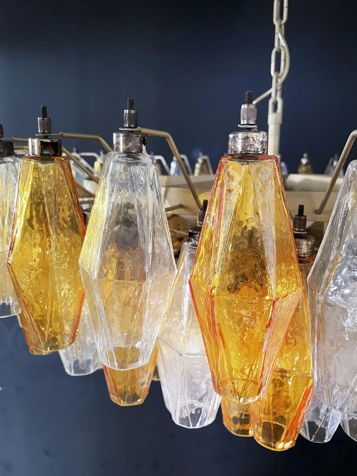 Murano-Style Poliedri Faceted Transparent Amber Glass Chandelier