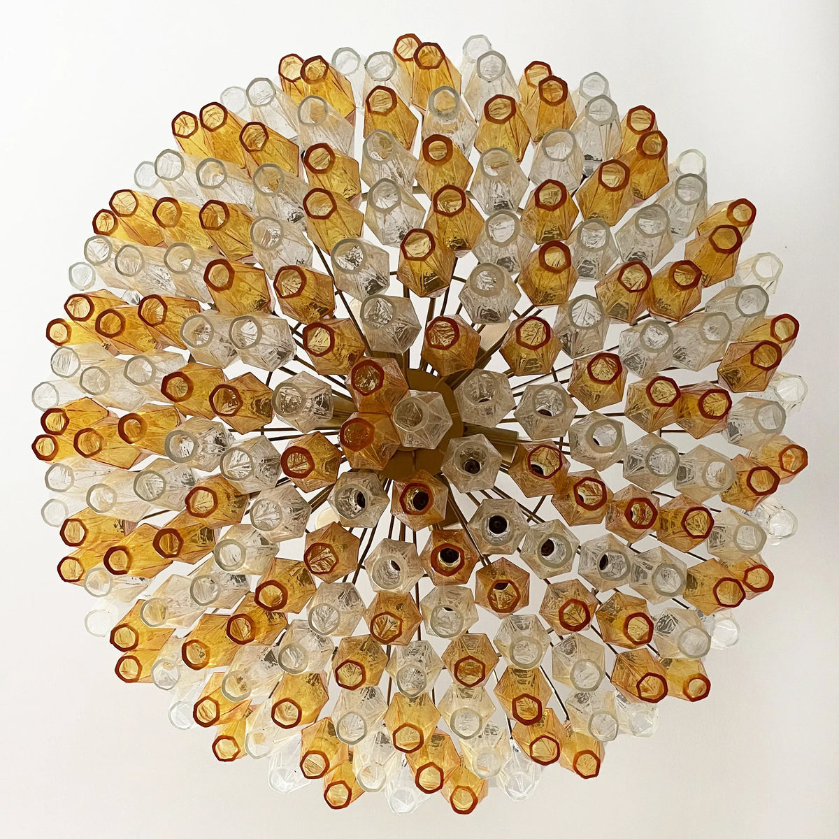 Murano-Style Poliedri Faceted Transparent Amber Glass Chandelier